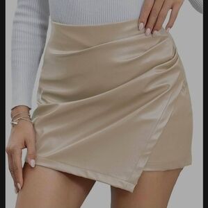 Chic Beige Mini Skort -Faux Leather Skort - LARGE